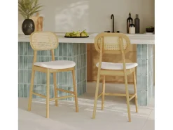 Set de 2 sillas para isla de cocina en madera y tela beige 64,5 cm - Maria