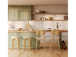 Set de 2 sillas para isla de cocina en madera y tela beige 64,5 cm - Maria