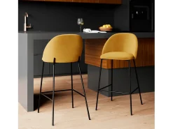 Set de 2 sillas para isla de cocina de terciopelo amarillo 66 cm - Karl