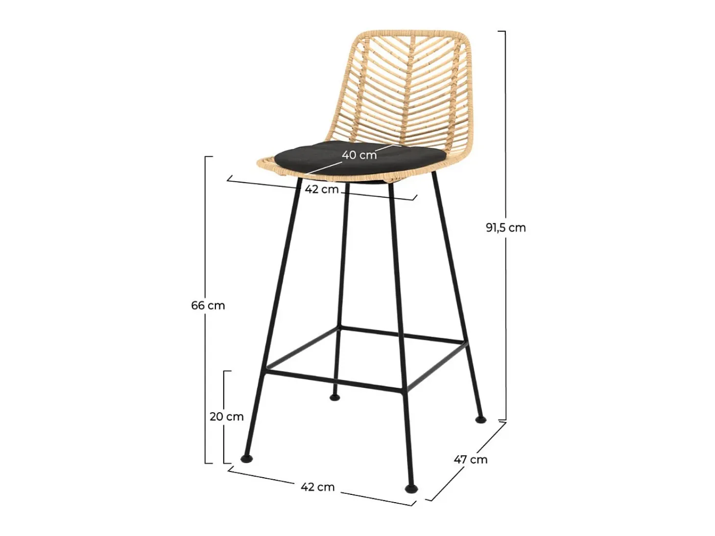 Set de 2 sillas para isla de cocina en ratán natural 66 cm - Tamara