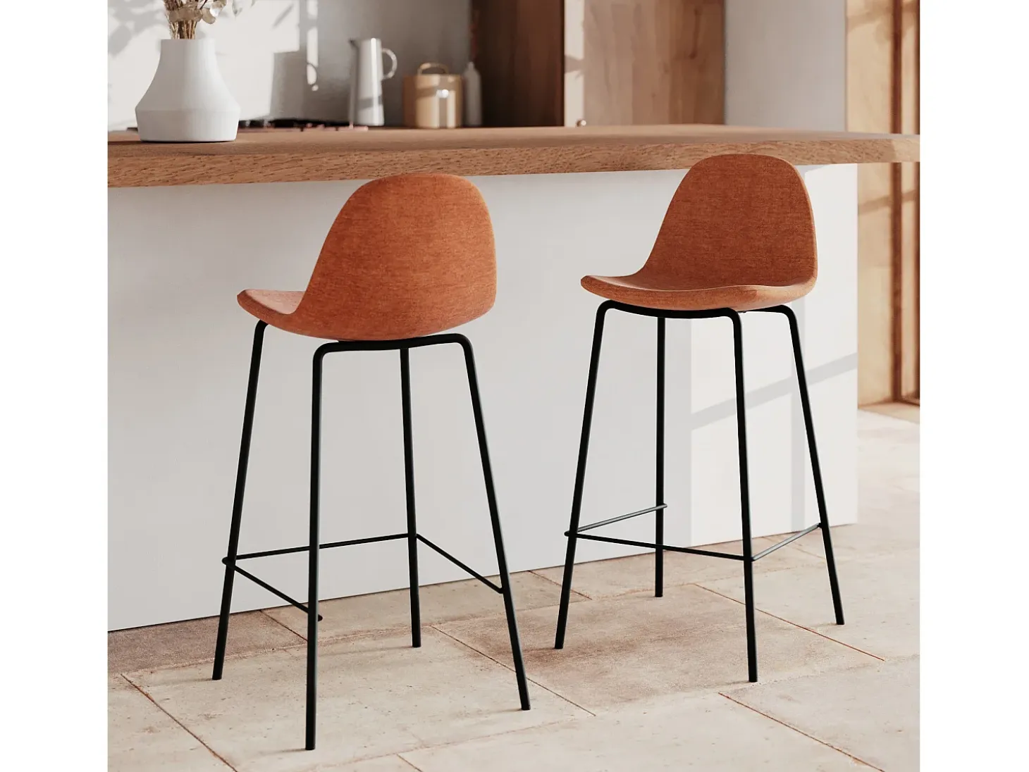 Set de 2 sillas para isla central en tela terracota 65 cm - Henrik