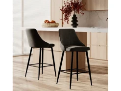 Set de 2 sillas para isla de cocina en tela gris oscuro 66,5 cm - Pipo