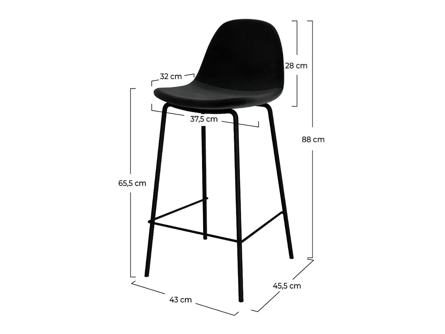 Set de 2 sillas para isla de cocina en terciopelo negro 65 cm - Henrik