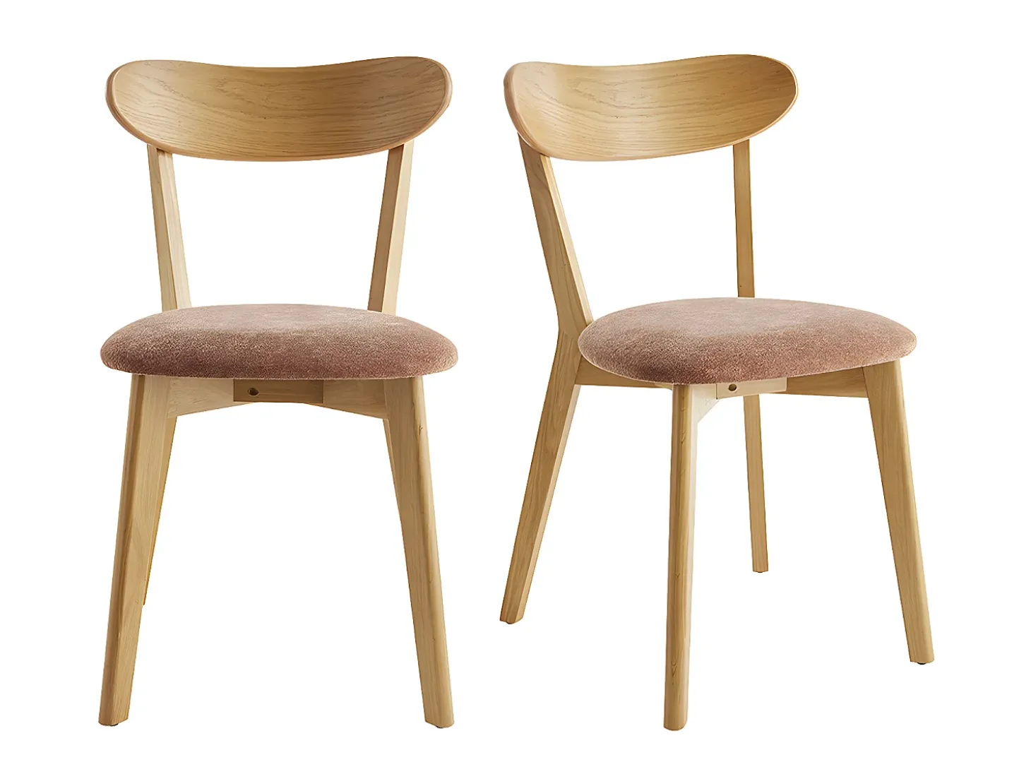 Set de 2 sillas vintage de madera de roble claro y tela efecto aterciopelado texturizado DOVE