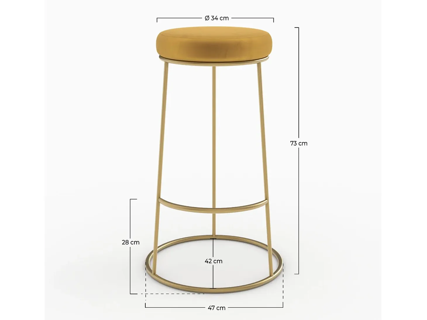 Set de 2 taburetes de bar 73 cm en terciopelo amarillo curry - Kendal