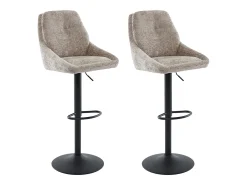 Set de 2 taburetes de bar de tela texturizada y metal - Altura ajustable - Topo - LARANZA