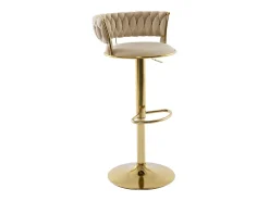 Set de 2 taburetes de bar de terciopelo y metal dorado - Altura ajustable - Beige - LOMYA