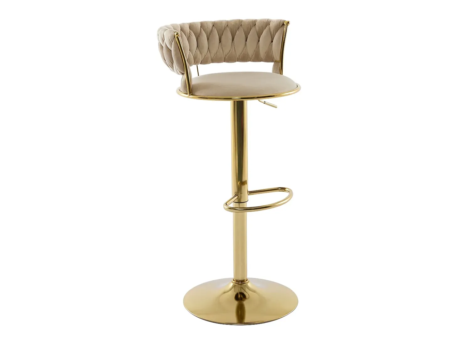 Set de 2 taburetes de bar de terciopelo y metal dorado - Altura ajustable - Beige - LOMYA