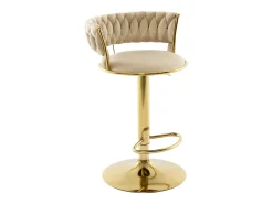 Set de 2 taburetes de bar de terciopelo y metal dorado - Altura ajustable - Beige - LOMYA