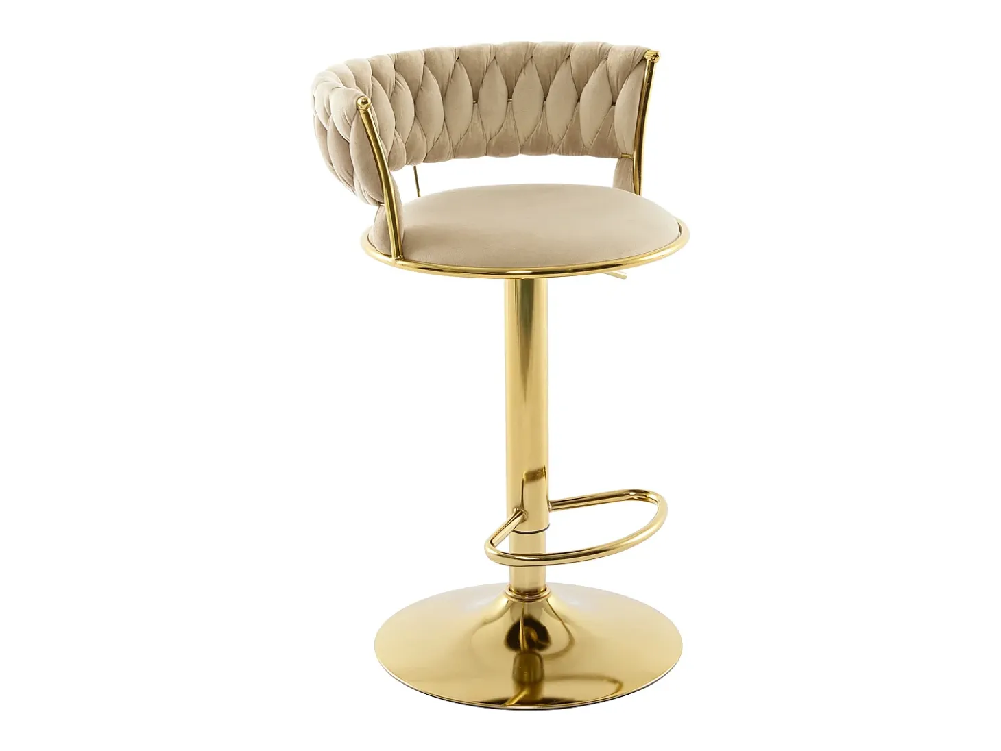 Set de 2 taburetes de bar de terciopelo y metal dorado - Altura ajustable - Beige - LOMYA