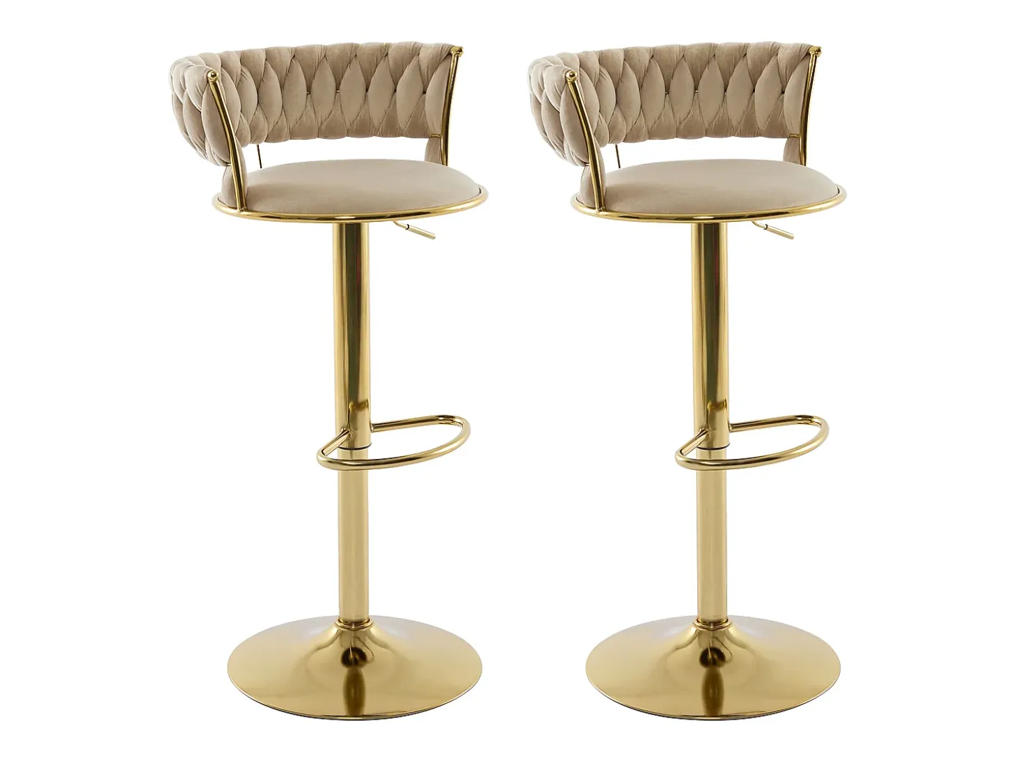 Set de 2 taburetes de bar de terciopelo y metal dorado - Altura ajustable - Beige - LOMYA