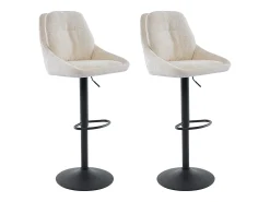Set de 2 taburetes de bar de tela texturizada y metal - Altura ajustable - Crema - LARANZA