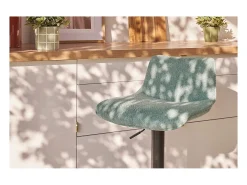 Set de 2 taburetes de cocina regulables de tejido efecto aterciopelado texturizado verde celadón y metal negro BOOST