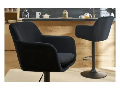 Set de 2 taburetes de cocina ajustables de terciopelo negro y metal AMIKA