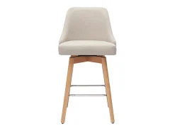 Set de 2 taburetes de cocina nórdicos de tela beige y madera maciza 65 cm HASTA