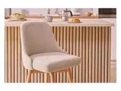 Set de 2 taburetes de cocina nórdicos de tela beige y madera maciza 65 cm HASTA