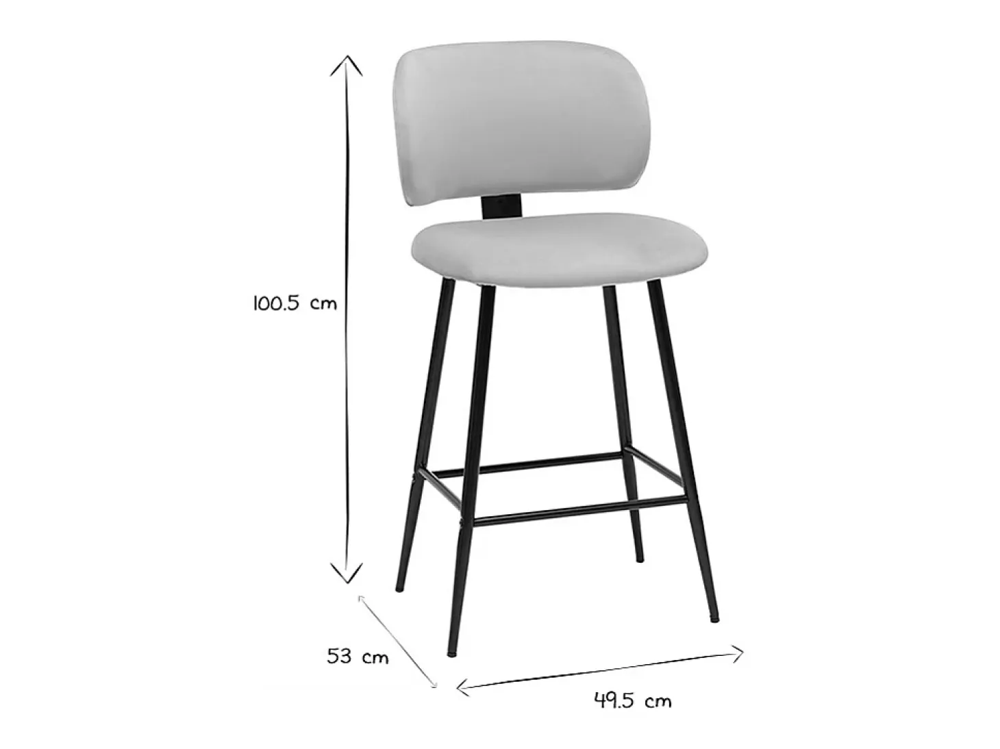 Set de 2 taburetes de cocina de terciopelo color topo y metal negro 70 cm de altura ATRIUM