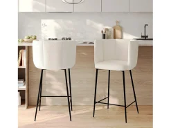 Set de 2 taburetes para isla de cocina en tela bouclé beige 65 cm - Rosy