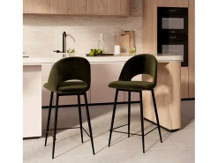 Set de 2 taburetes para isla de cocina en terciopelo verde 65 cm - Pénélope