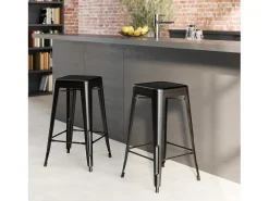 Set de 2 taburetes para isla de cocina en metal negro mate 66 cm - Indus