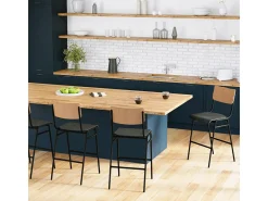 Set de 2 taburetes para isla de cocina de madera clara y negra 65 cm - Clem