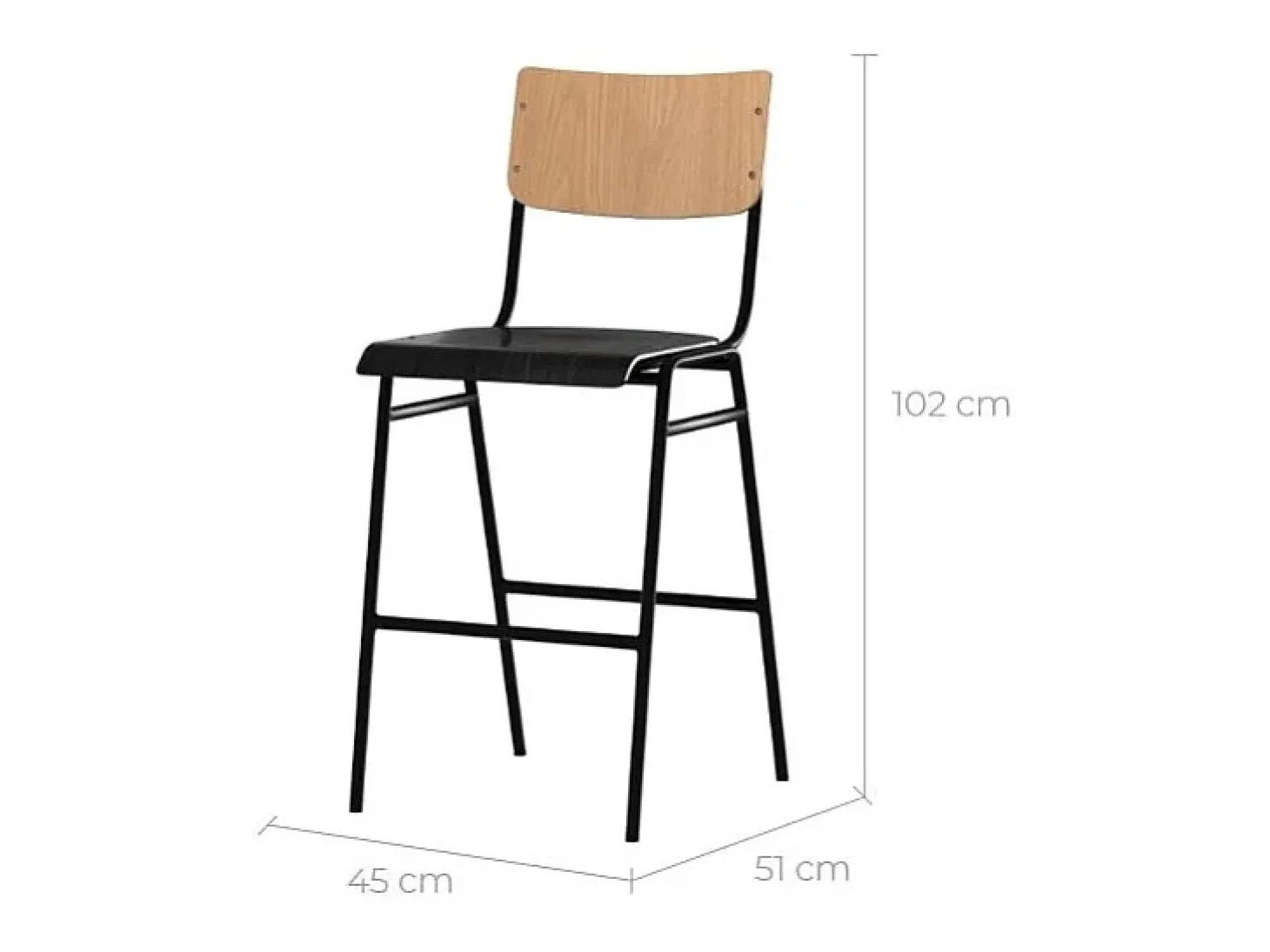 Set de 2 taburetes para isla de cocina de madera clara y negra 65 cm - Clem