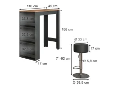Set de mesa de bar antracita/roble dorado 45x110x106 repose