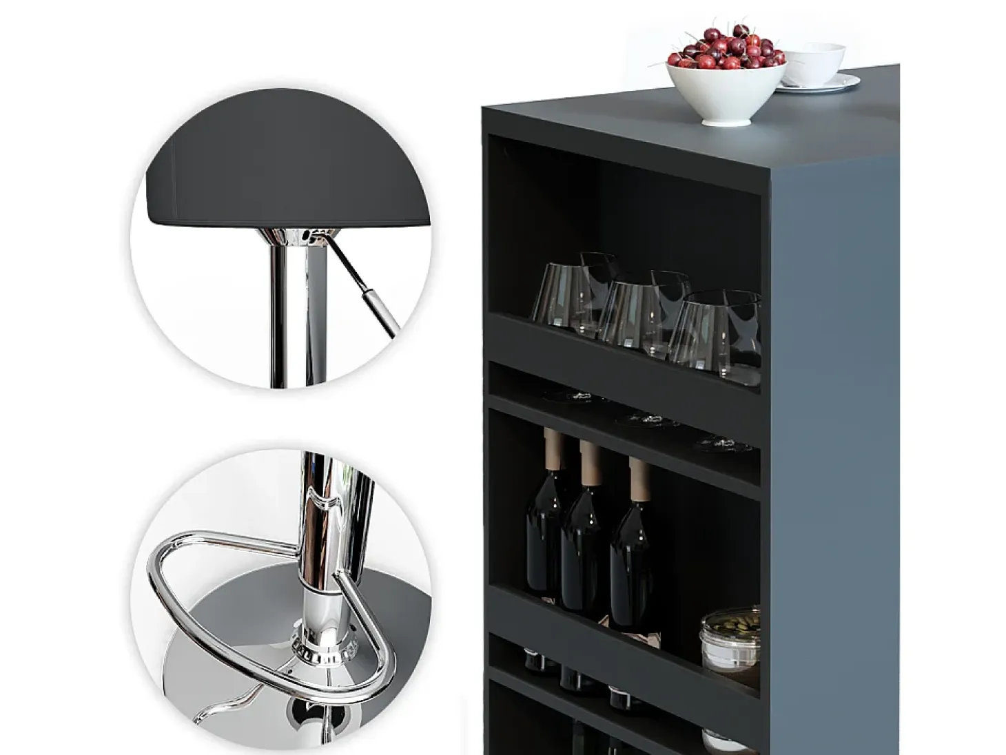 Set de mesa de bar antracita 57x80x106