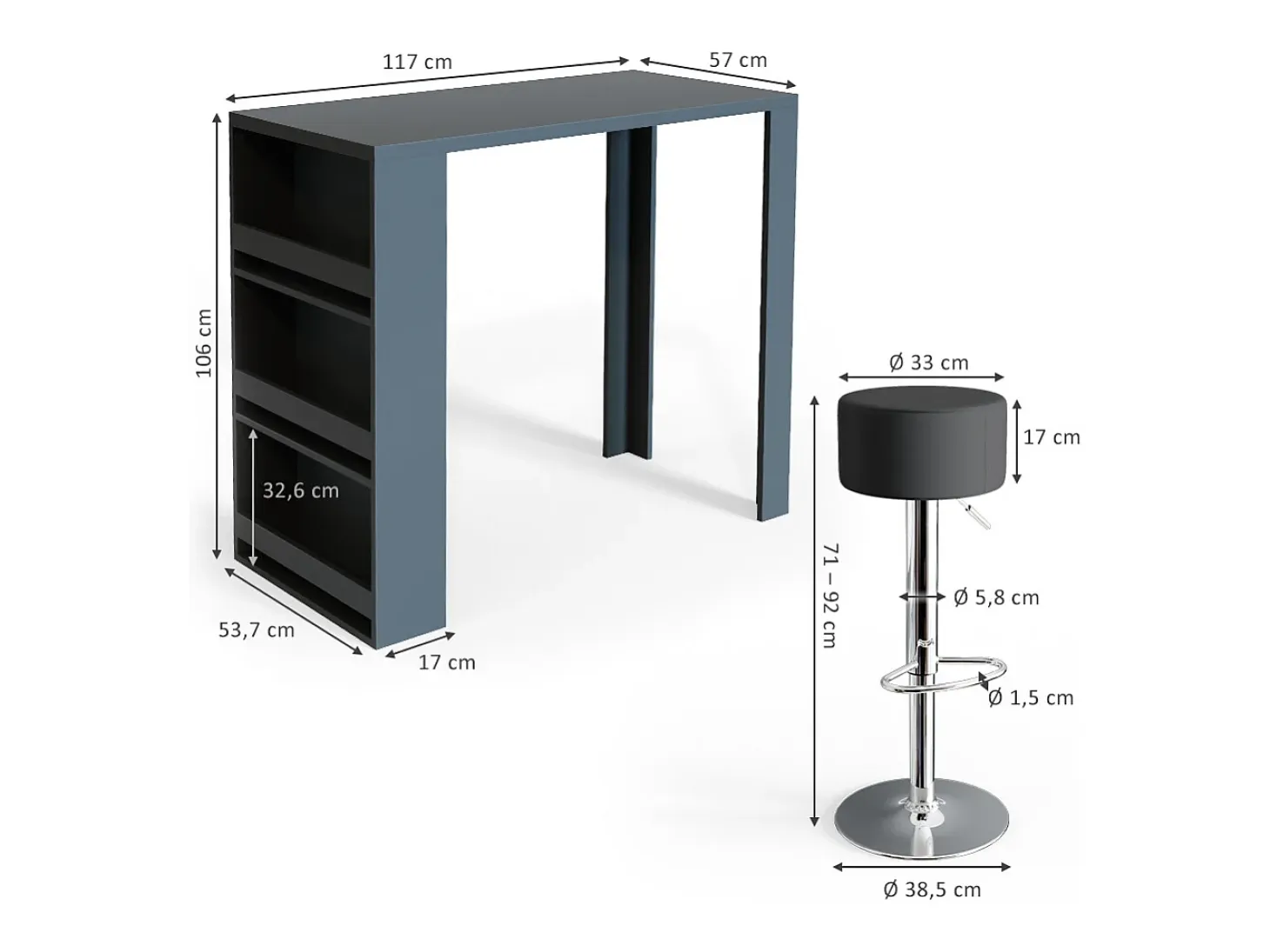 Set de mesa de bar antracita 57x117x106