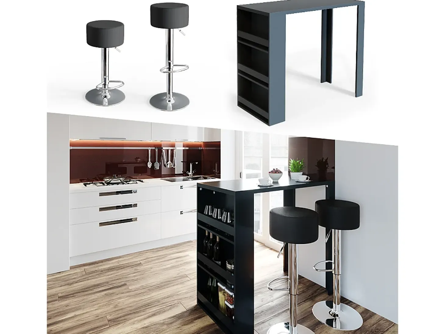Set de mesa de bar antracita 57x117x106