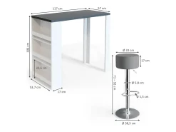 Set de mesa de bar blanco/gris 57x117x106