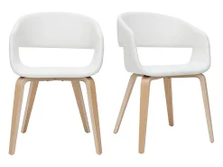 Set de 2 sillas de diseño de poliuretano blanco con patas de madera clara SLAM