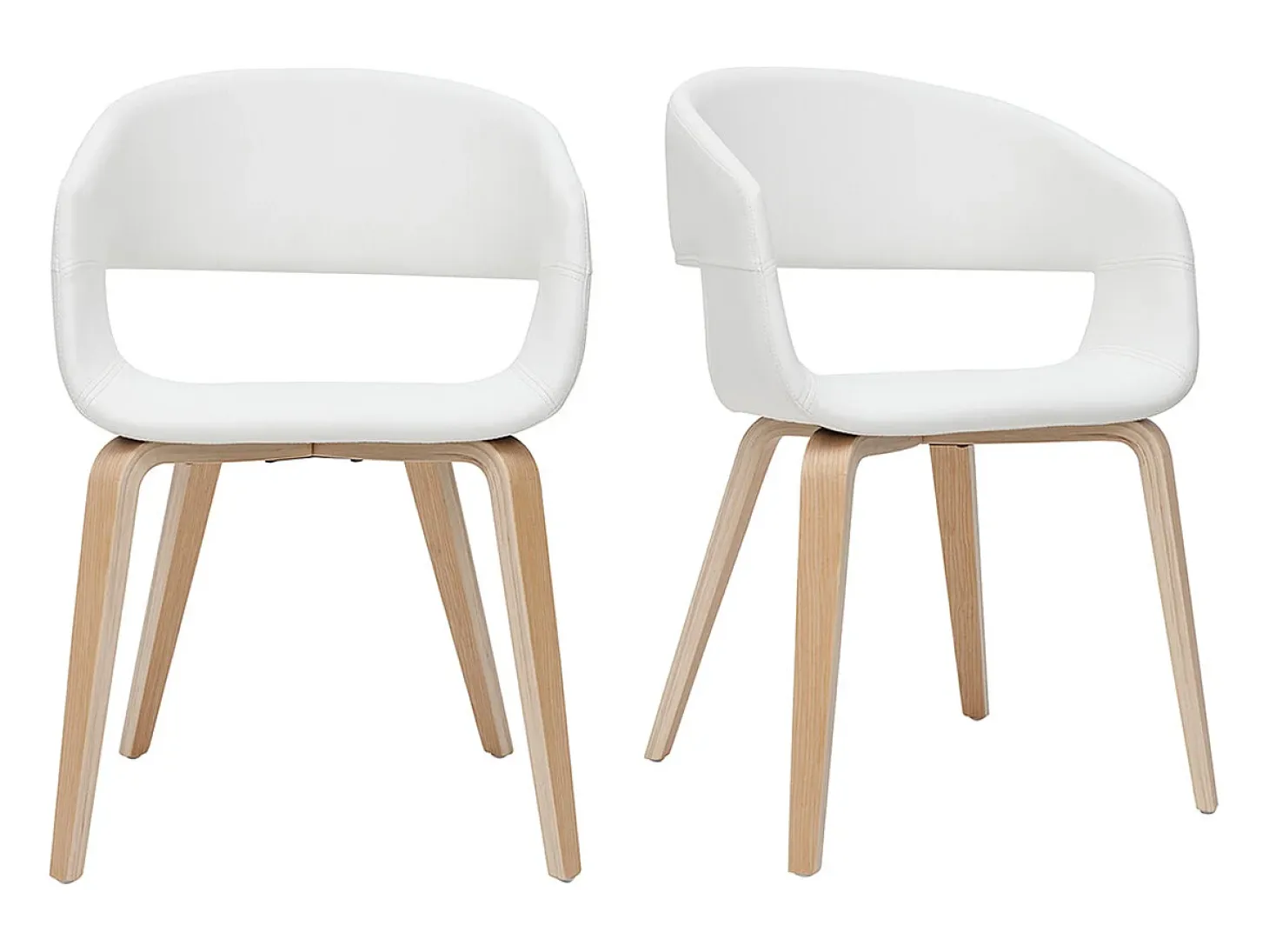 Set de 2 sillas de diseño de poliuretano blanco con patas de madera clara SLAM