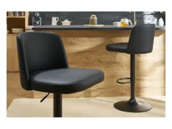Set de 2 taburetes de cocina ajustables de poliuretano negro y metal negro MONTI