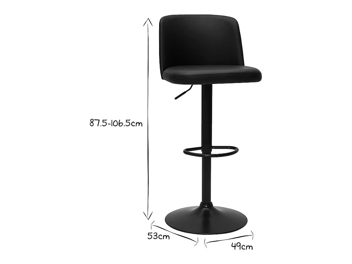 Set de 2 taburetes de cocina ajustables de poliuretano negro y metal negro MONTI