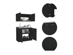 Set Muebles de cocina Zurich en Melamina,con mueble de encimera en acero inoxidable y mueble sobre campana ,32 / 52 cm X 100 cm X 49/93.6 cm ,Negro