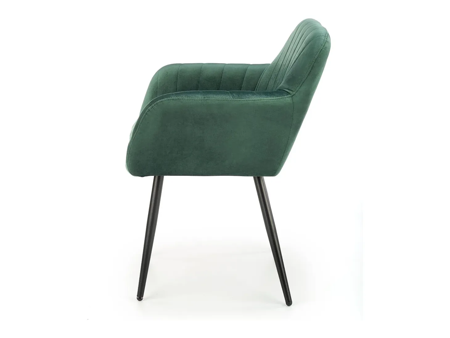 Silla AMY de terciopelo verde con cojín de asiento y patas de metal negro