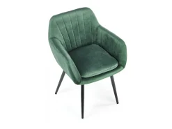 Silla AMY de terciopelo verde con cojín de asiento y patas de metal negro