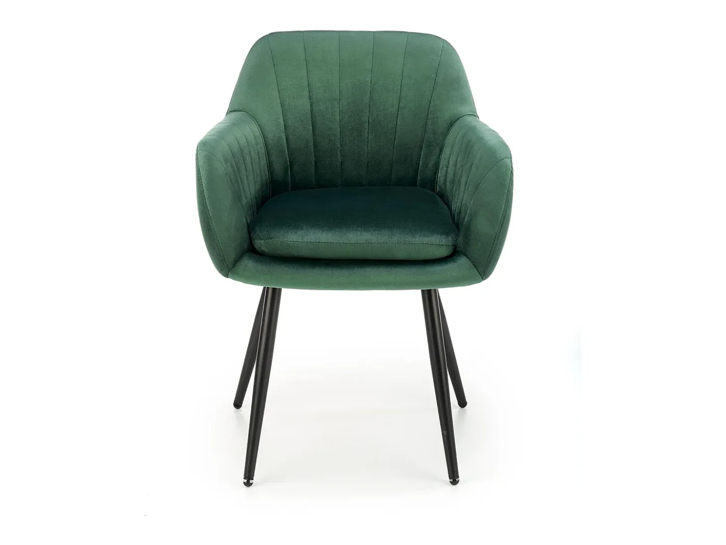 Silla AMY de terciopelo verde con cojín de asiento y patas de metal negro