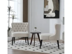 Silla beige - Silla con acabado remachado y patas de madera maciza - terciopelo