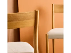 Silla bohemia de madera de hevea y tela simple, set de 2 natural