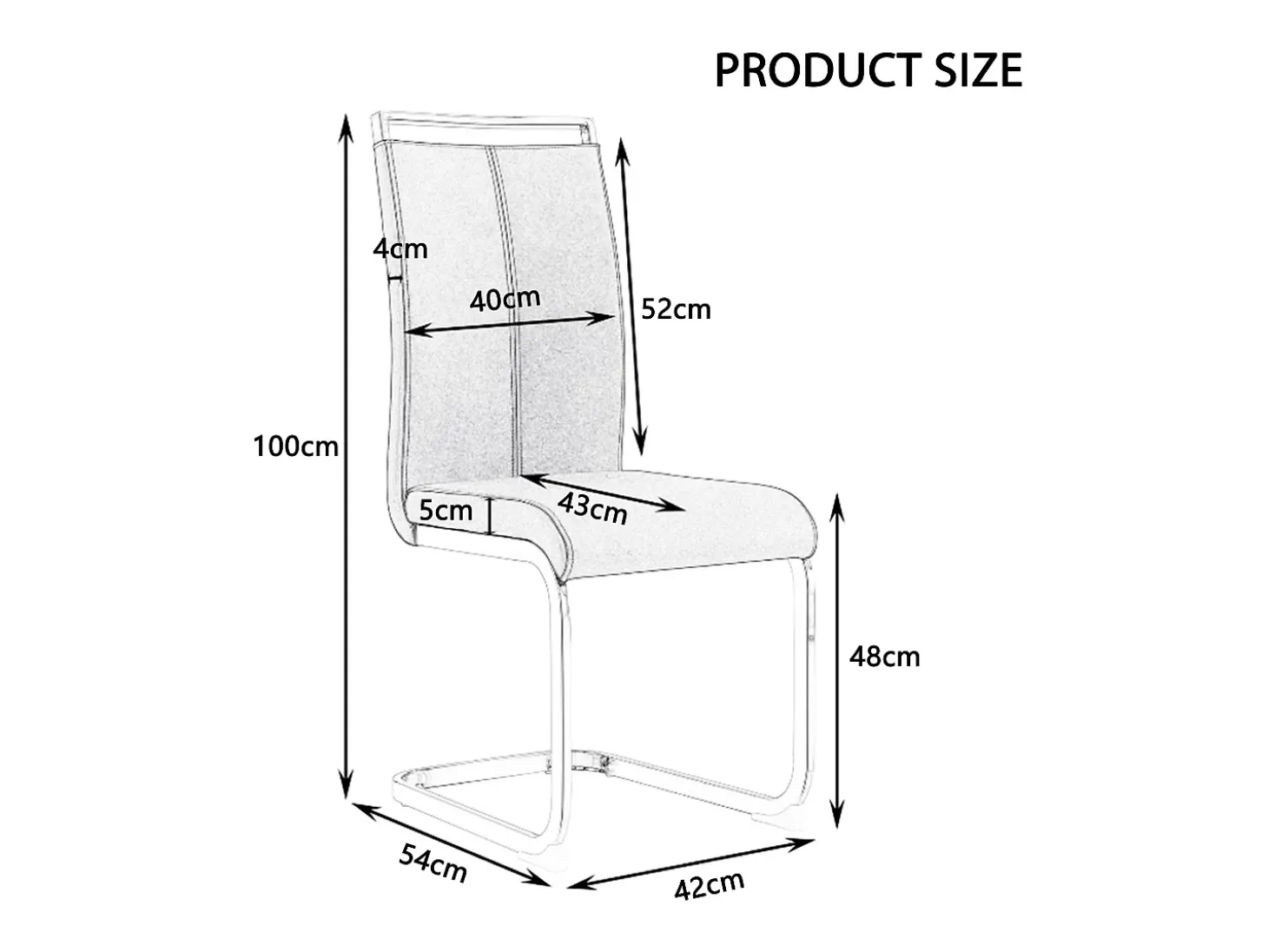 Silla cantilever con estructura de metal cromado, tapizado de PU, gris (48x42x52 cm)