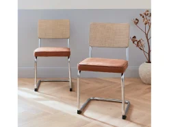 Silla cantilever con respaldo efecto ratán, set de 2 marrón