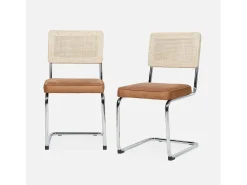 Silla cantilever con respaldo efecto ratán, set de 2 marrón