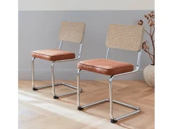 Silla cantilever con respaldo efecto ratán, set de 2 marrón