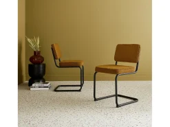 Silla cantilever de borreguito texturizado, set de 2 ocre
