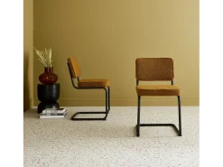Silla cantilever de borreguito texturizado, set de 2 ocre