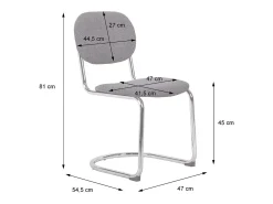 Silla cantilever redondeada de metal, pana y patas cromadas, set de 2