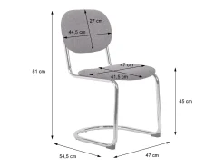 Silla cantilever redondeada de metal, pana y patas cromadas, set de 2