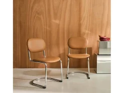 Silla cantilever redondeada de metal, polipiel y patas cromadas, set